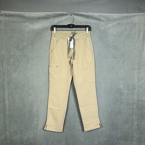Figs Yola Skinny Scrub Pants Womens Size XS PETITE Latte Brown Yoga Waistband